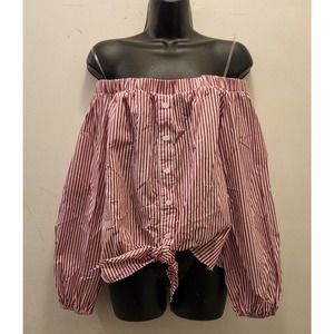 DO+BE red/white stripes off shoulder top M